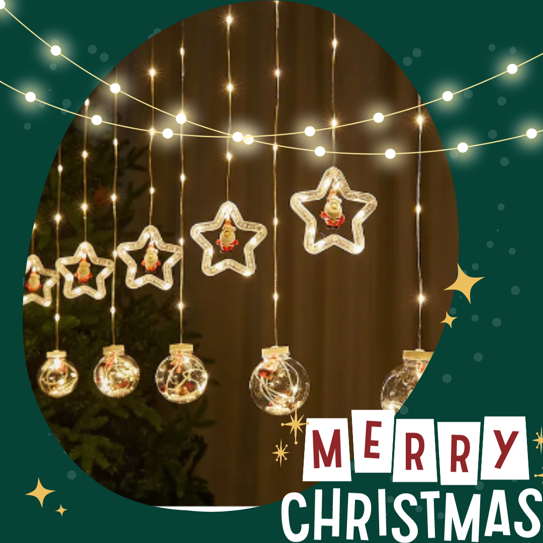 CORTINA DE LUCES LED BOLAS Y ESTRELLAS