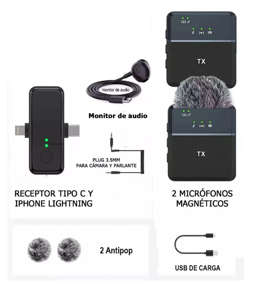 Microfono Inalambrico 2 En 1 De Solapa Para Iphone O Android Tipo C
