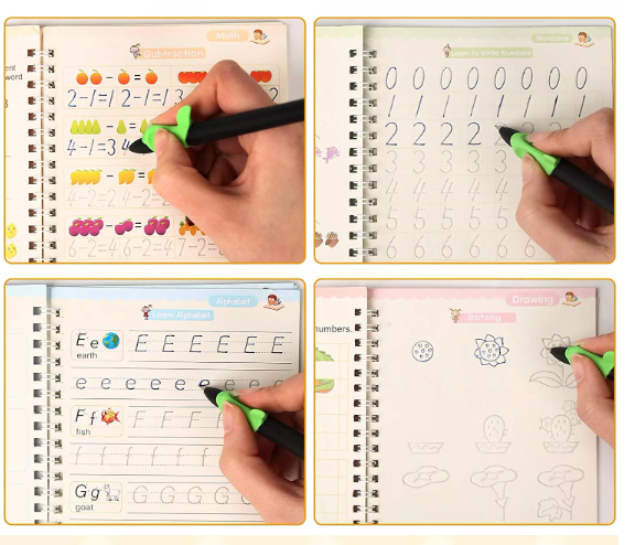 SET DE 4 LIBROS DE CALIGRAFÍA CON TINTA MÁGICA REUTILIZABLE