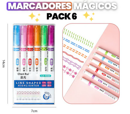 Set de 6 Marcadores con Punta Rodillo Diseños Variados