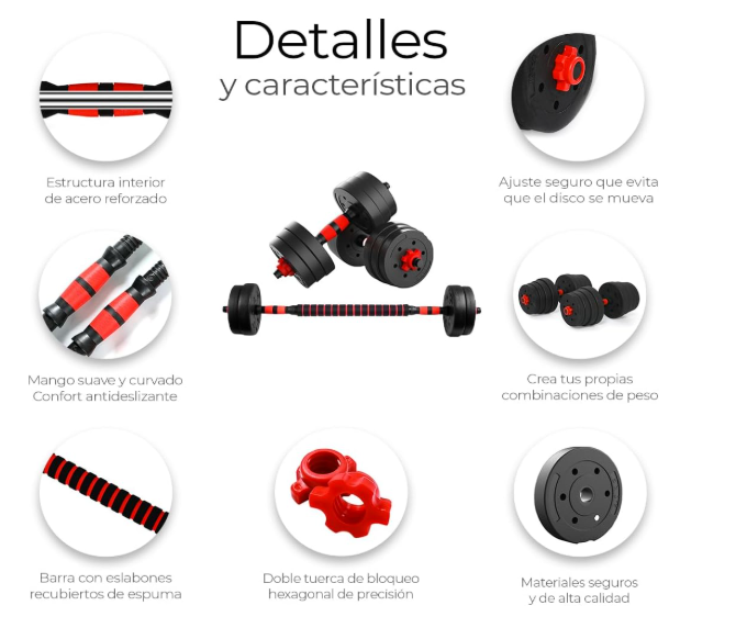 Kit de Mancuernas Termoforradas de 30 kg + Barra Extensora