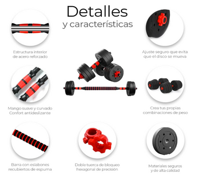 Kit de Mancuernas Termoforradas de 30 kg + Barra Extensora