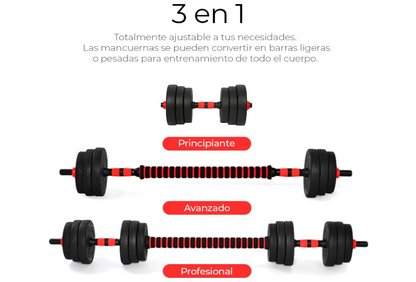 Kit de Mancuernas Termoforradas de 30 kg + Barra Extensora