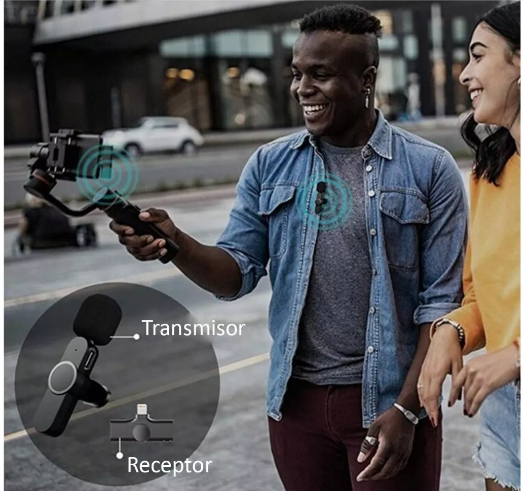 Micrófono inalámbrico portátil para grabación de Audio y vídeo Para iPhone y Tipo C
