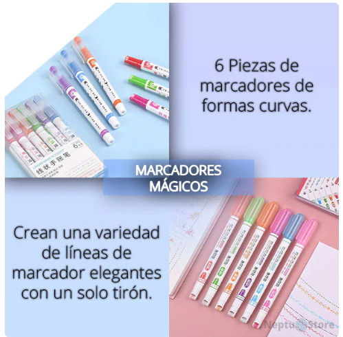 Set de 6 Marcadores con Punta Rodillo Diseños Variados