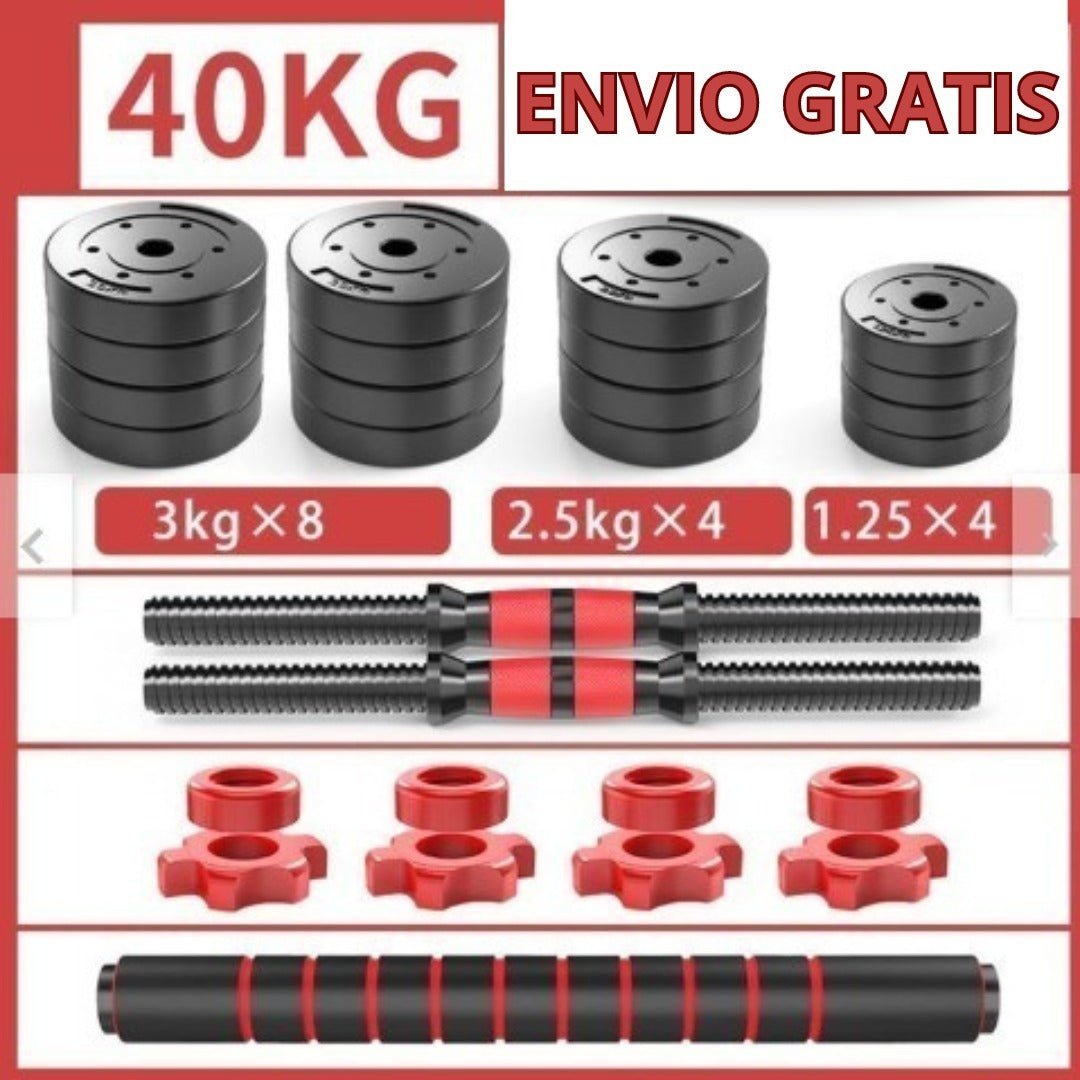 Kit de Mancuernas Termoforradas de 40 kg + Barra Extensora