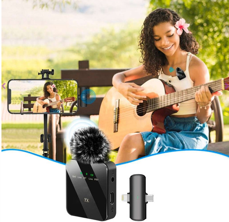 Microfono Inalambrico 2 En 1 De Solapa Para Iphone O Android Tipo C